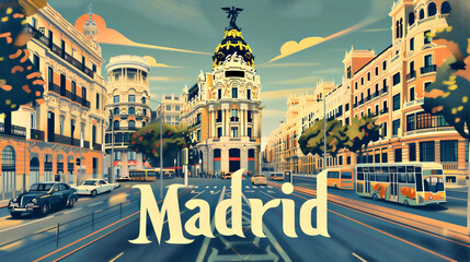 Madrid Cartel de viaje estilo vintage