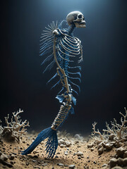 scary mermaid skeleton in the deep sea