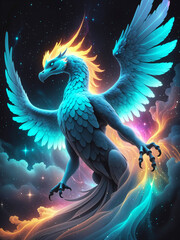 phoenix bird with space stars background