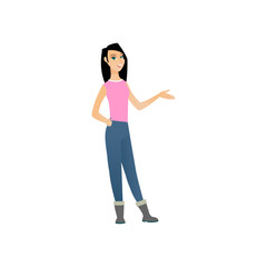 pose of woman in pink t-shirt fashion