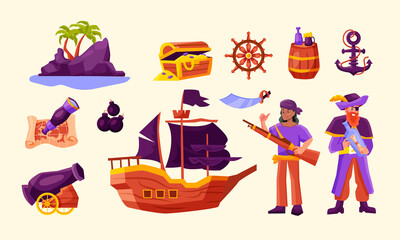 Pirate adventure elements in flat design