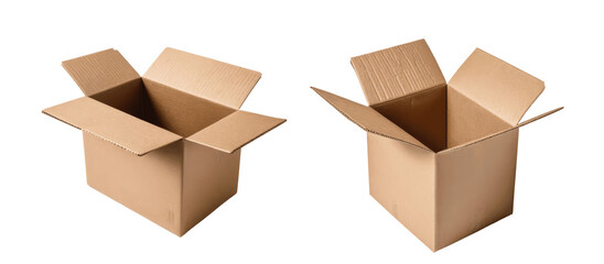 two open boxes isolated on transparent background