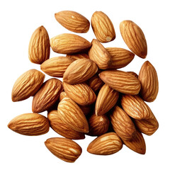 High quality raw organic almonds presented against a transparent background with precise clipping path detailing to ensure full depth of field
