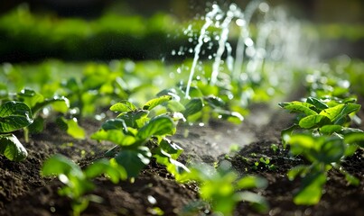 Enhancing Crop Growth Sustainably Through an Efficient Precision Irrigation System in Agriculture. Concept Agricultural Technology, Precision Irrigation, Sustainable Farming, Crop Growth, .  - obrazy, fototapety, plakaty