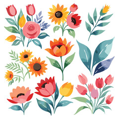 A Set of Watercolor Flowers Sunflowers Watercolor