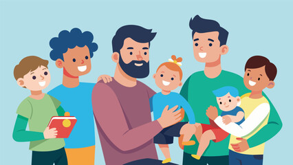 A stayathome dad organizes a weekly playdate with other stayathome dads creating a free and fun childcare option for each others children. - obrazy, fototapety, plakaty