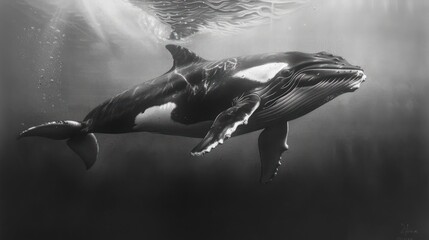 Black and white pencil drawings of fascinating sea creatures. Where art and imagination combine to create a sense of wonder and awe. - obrazy, fototapety, plakaty