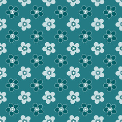 Seamless simple small flowers kids pattern turquoise color background