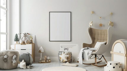 Mockup of a painting, poster, poster in a modern minimalist interior of a living room.