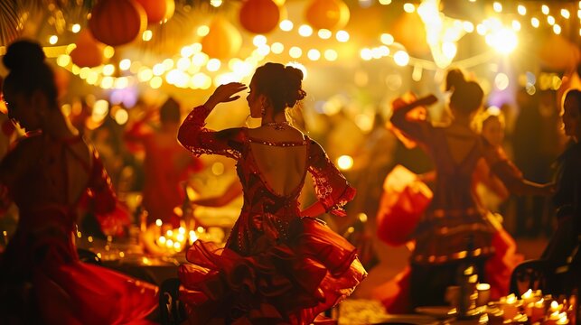 A vibrant Spanish fiesta with flamenco dancers