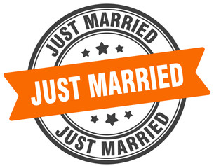 just married stamp. just married label on transparent background. round sign