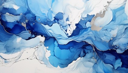 Alcohol Ink Blue Colors: Abstract Marble Texture Paint Blots