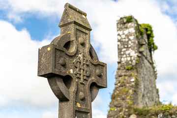 Irish Celtic cross with relief ornament