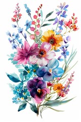 Vivid spring floral bunch in watercolor, perfect for clipart, isolated