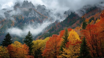 Mountain covered with trees during the fall season