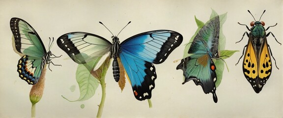 Artistic Metamorphosis: The Evolution of Butterfly Imagery - obrazy, fototapety, plakaty