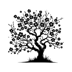 Plum Tree Vector Silhouette- Embodies the Serene Beauty of Nature's Fruitful Bounty- Plum Tree Illustration