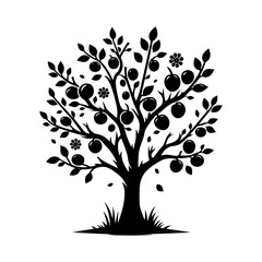 Obraz premium Plum Tree Vector Silhouette- Embodies the Serene Beauty of Nature's Fruitful Bounty- Plum Tree Illustration