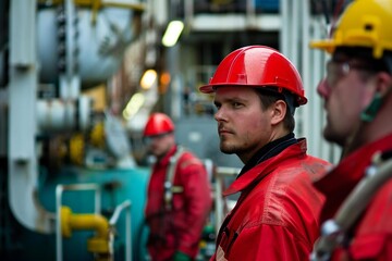Men at work on industrial shipping vessel industry