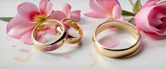 Golden Blooms: A Romantic Wedding Ring Illustration