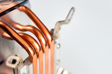 Detailed Close-Up of Copper Pipes. Cooling and heat transfer.