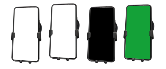 Smartphones on a car window mounting holder - on isolated transparent background.