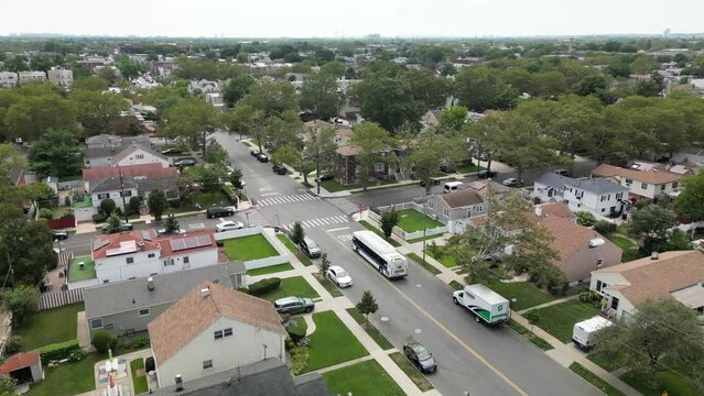 Birds Eye of a MTA Bus Driving in Canarsie Brooklyn