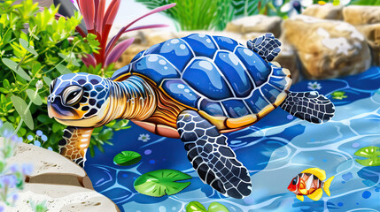 Watercolor illustration of a sea turtle. World Turtle Day concept - obrazy, fototapety, plakaty