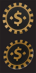 Golden Poker Chips with Dollar Sign Isolated