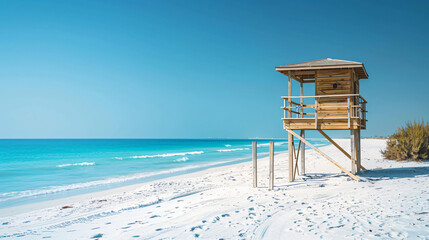 Lifeguard tower on the beach in Dybai UAE. Beach 