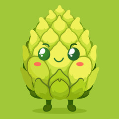 A cartoon Artichoke vegetable with a big smile on its face