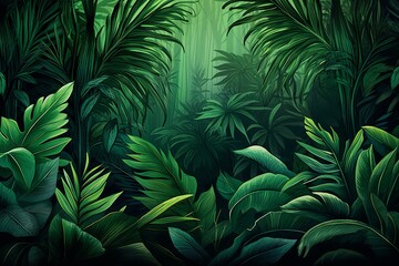 Exotic Jungle Green Gradients: Lush Greenery Dreamscape