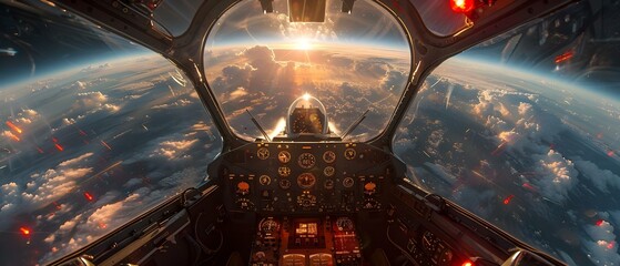Inside a fighter jet cockpit during intense aerial combat in war. Concept Military aircraft, Aerial combat, Fighter jet cockpit, Intense action, War scene