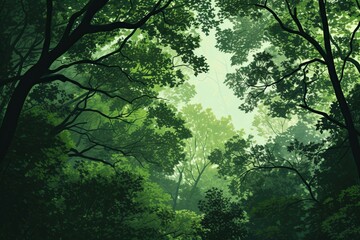 Fototapeta premium Dynamic Green Gradation: Enchanting Forest Canopy in Various Shades of Green