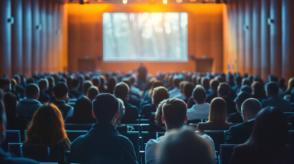 Group of People Sitting in Front of a Projection Screen