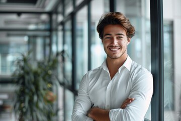 business, people and office concept - happy smiling businessman. Beautiful simple AI generated image in 4K, unique.
