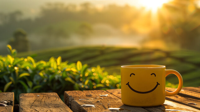 Cheerful Yellow Cup with Smiley Face in Warm Morning Light