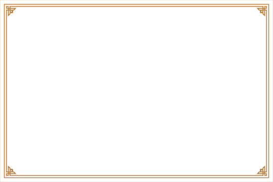 Elements of oriental frames. Gold on white rectangle lines border chinese style. Design print for greeting cards, wedding invitations, restaurant menu, royal certificates. Set 79