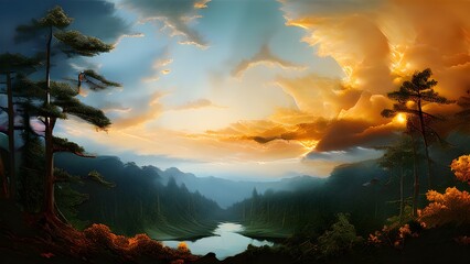 surreal landscape with digital brush strokes intertwining with watercolor