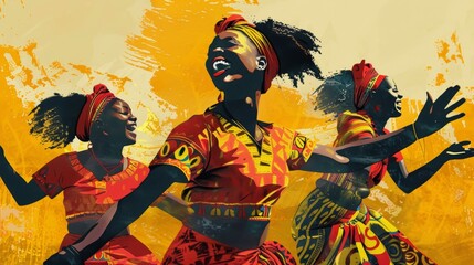 A vibrant design featuring black women in traditional African attire