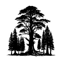 Crimson Giants: Professional Redwood Tree Vector Silhouette for Natural Landscape Designs.- Redwood Tree Illustration.