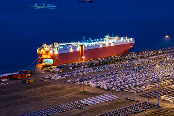 Car carrier ship moored at the terminal