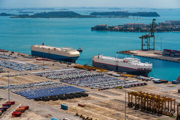 Car carrier ship moored at the terminal
