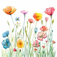 Naklejka premium Vibrant spring flowers in watercolor, fresh and isolated on white