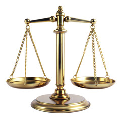 Golden balance scale isolated, symbol of justice and fairness