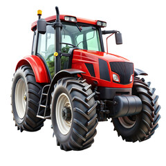 Modern red tractor isolated on transparent background