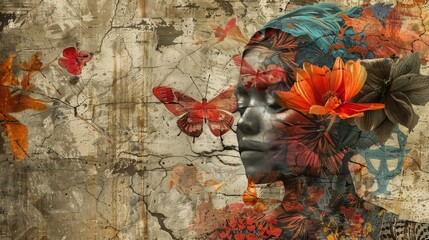 Naklejka premium Digital collage pushing the boundaries of traditional fine art techniques