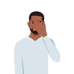 Young man disappointed man with facepalm gesture, feeling shame. Flat vector illustration isolated on white background