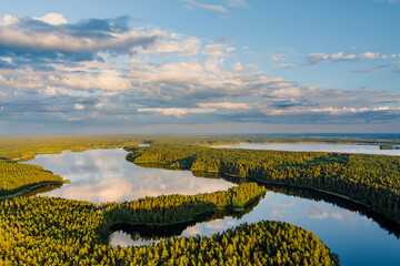 Scenic aerial view of Sciuro Ragas peninsula, separating White Lakajai and Black Lakajai lakes....