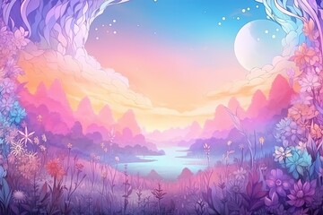 Pastel Rainbow Gradient Dreams: Enchanted Fantasy World Backdrop